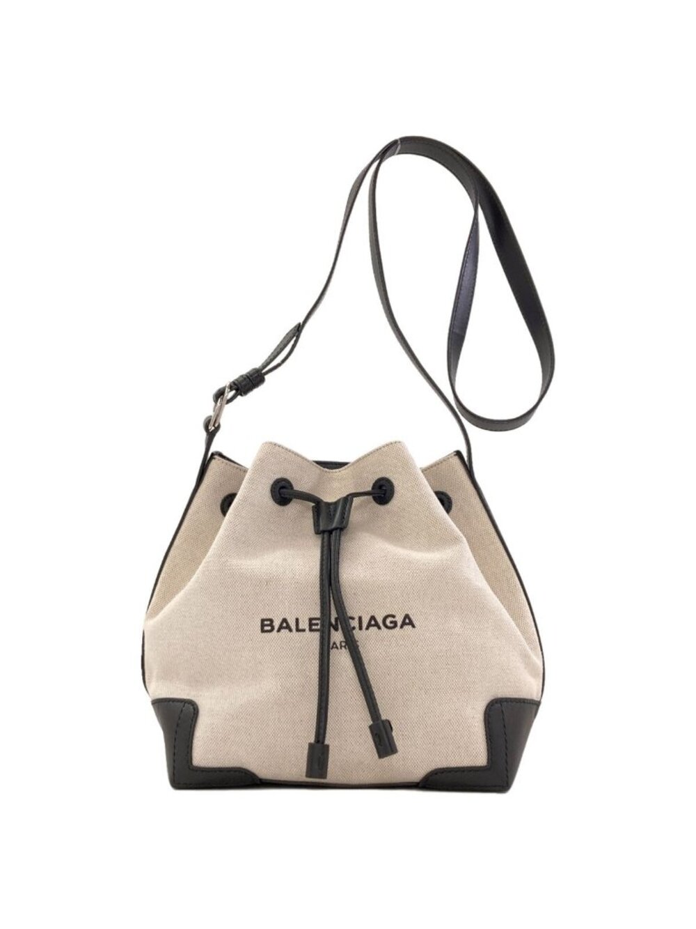 Balenciaga Navy Bucket Shoulder Bag Canvas Leather